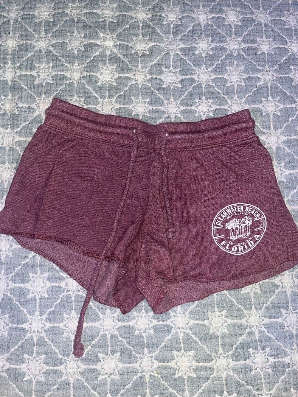 Women’s Maroon Athletic Lounge Shorts with Clearwater Beach Florida Graphic